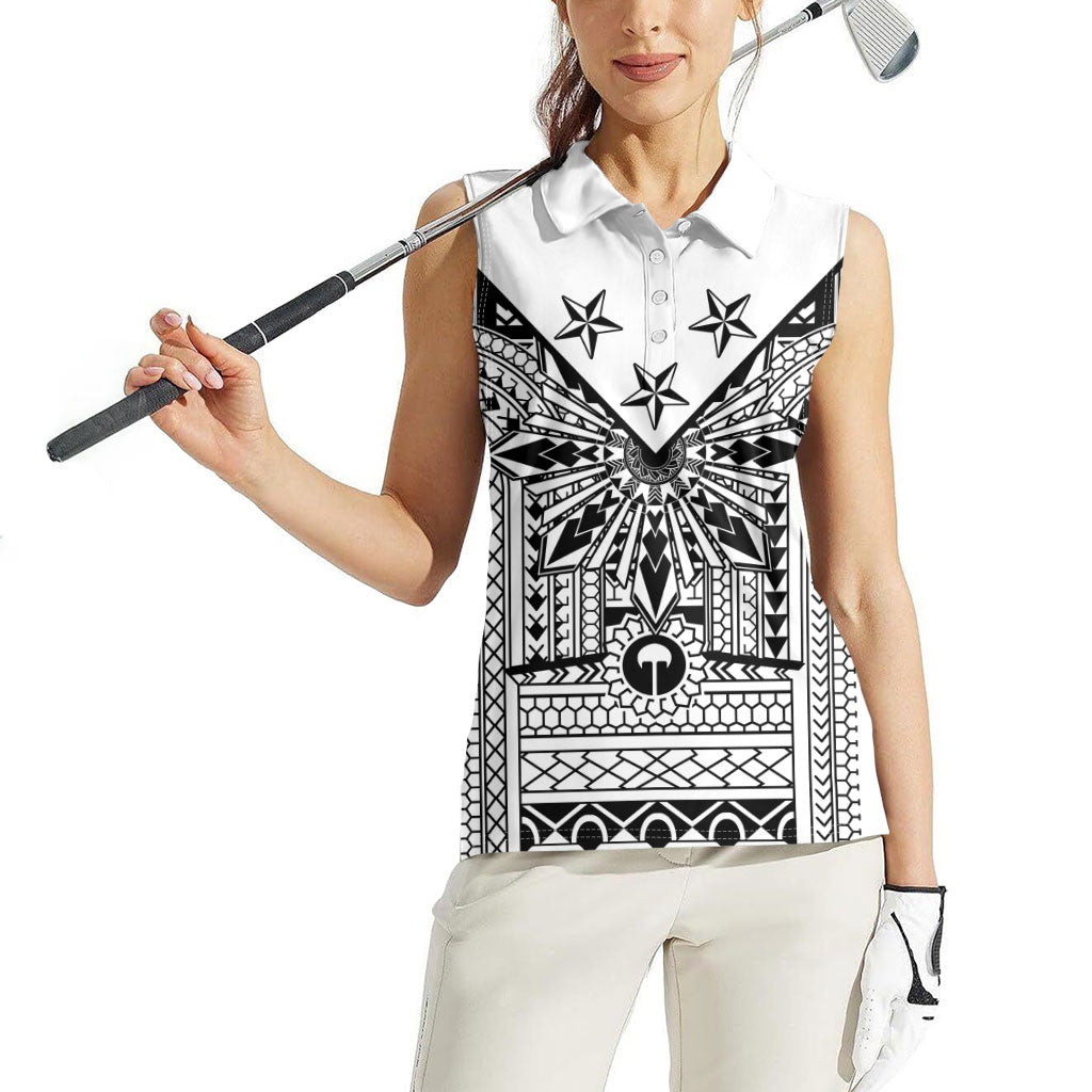 White Philippines Sun Star Women Sleeveless Polo Shirt Igorot Tribal Inspiration LT05 - Polynesian Pride