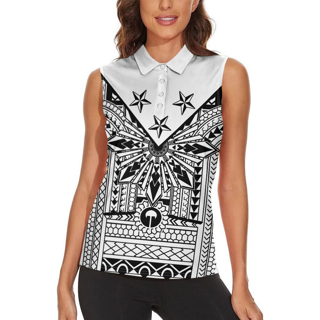 White Philippines Sun Star Women Sleeveless Polo Shirt Igorot Tribal Inspiration LT05 - Polynesian Pride