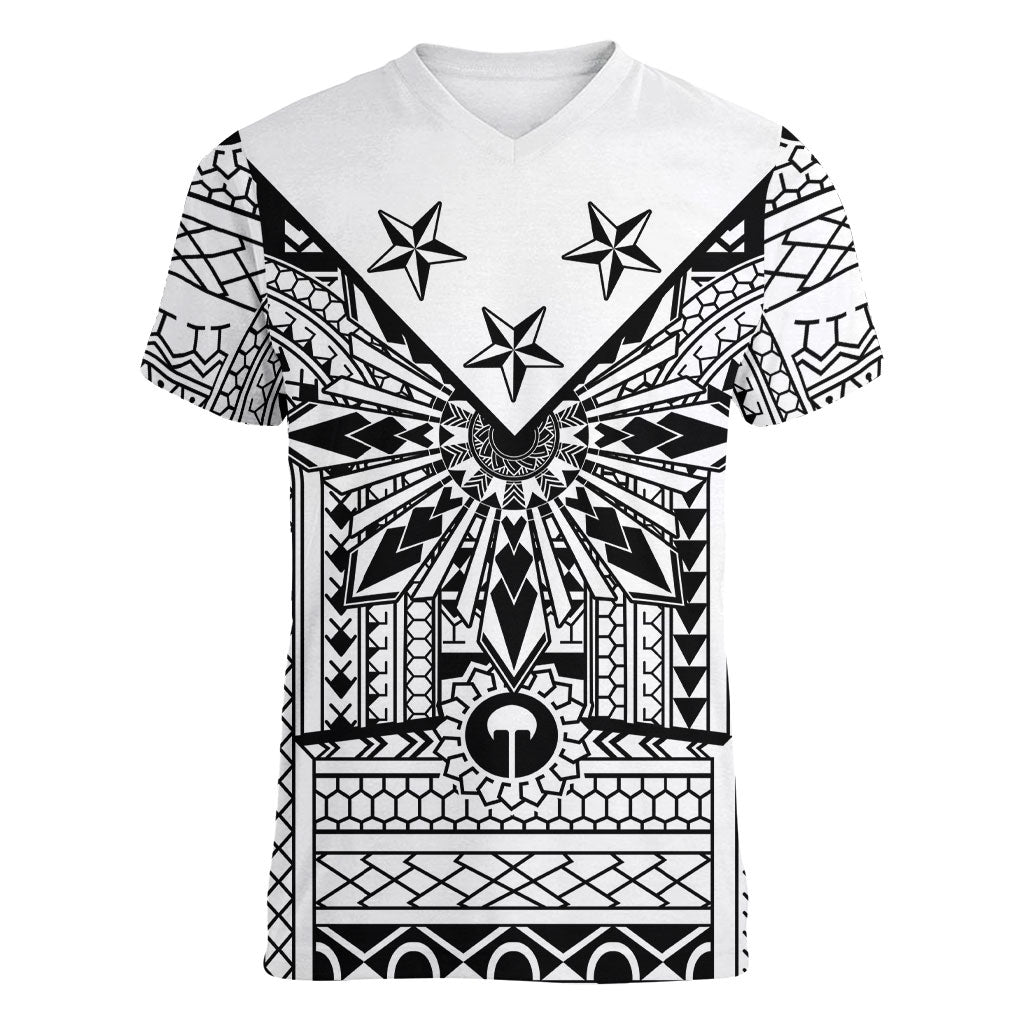 White Philippines Sun Star Women V-Neck T-Shirt Igorot Tribal Inspiration LT05 Female White - Polynesian Pride