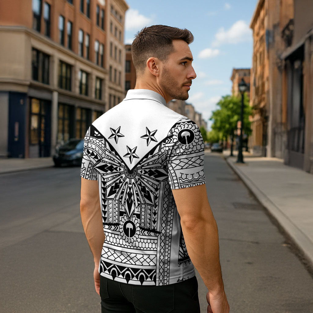 White Philippines Sun Star Zipper Polo Shirt Igorot Tribal Inspiration LT05 - Polynesian Pride