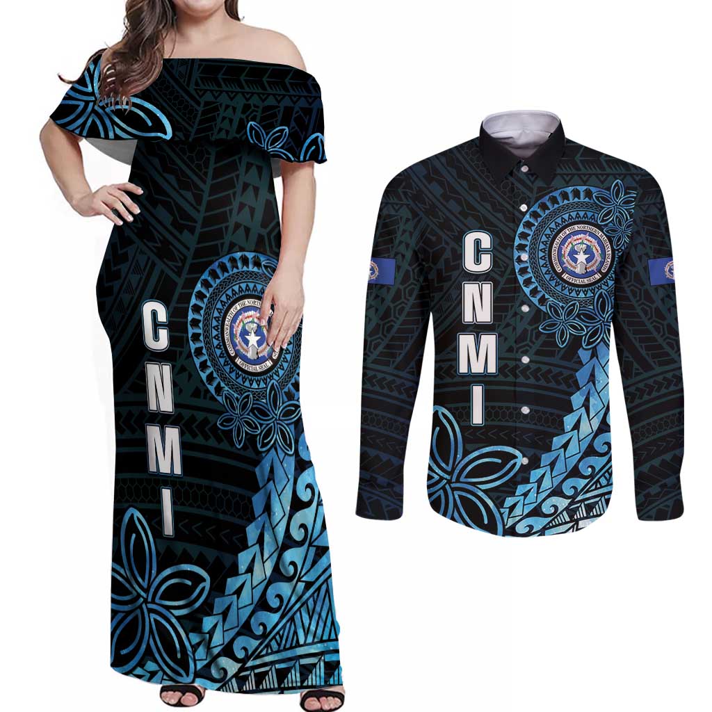 Personalized Northern Mariana Islands 78th Liberation Day Couples Matching Off Shoulder Maxi Dress and Long Sleeve Button Shirt