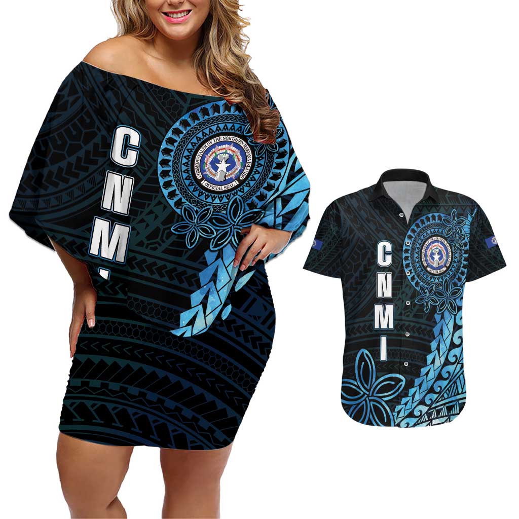 Personalized Northern Mariana Islands 78th Liberation Day Couples Matching Off Shoulder Short Dress and Hawaiian Shirt