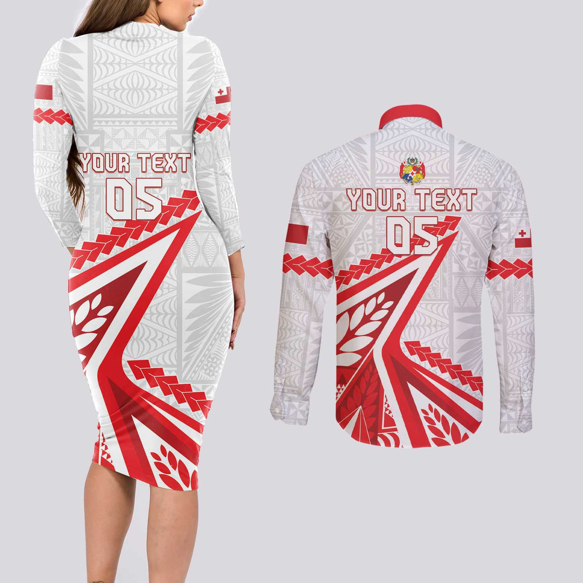 Custom Tonga Rugby 2024 Pacific Couples Matching Long Sleeve Bodycon Dress and Long Sleeve Button Shirt Go Ikale Tahi LT05 - Polynesian Pride