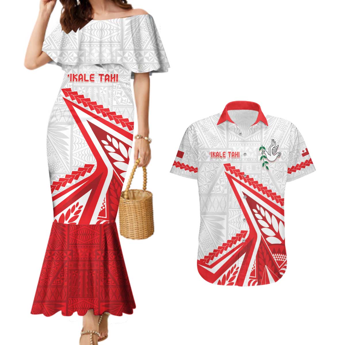 Custom Tonga Rugby 2024 Pacific Couples Matching Mermaid Dress and Hawaiian Shirt Go Ikale Tahi