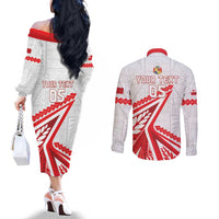 Custom Tonga Rugby 2024 Pacific Couples Matching Off The Shoulder Long Sleeve Dress and Long Sleeve Button Shirt Go Ikale Tahi LT05 - Polynesian Pride