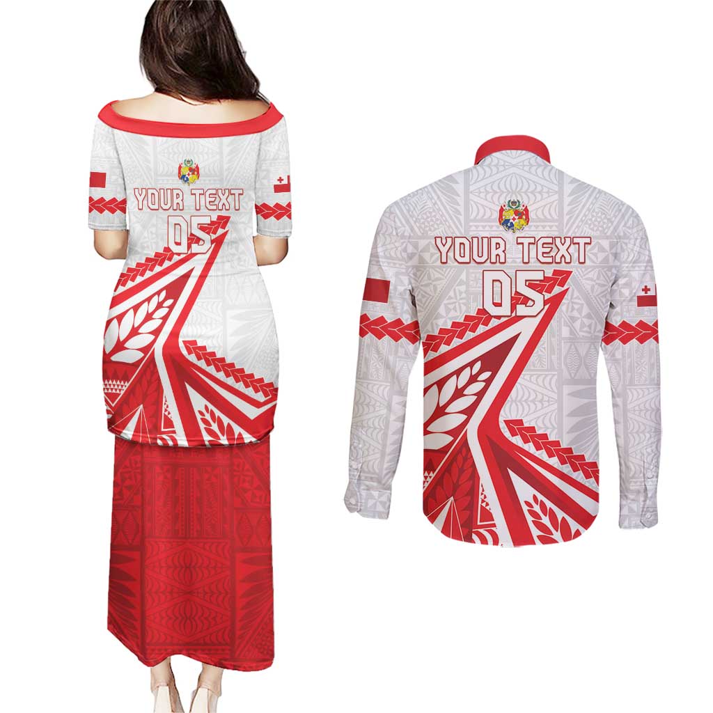 Custom Tonga Rugby 2024 Pacific Couples Matching Puletasi and Long Sleeve Button Shirt Go Ikale Tahi LT05 - Polynesian Pride