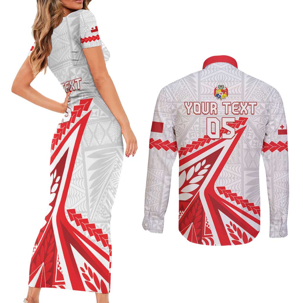Custom Tonga Rugby 2024 Pacific Couples Matching Short Sleeve Bodycon Dress and Long Sleeve Button Shirt Go Ikale Tahi LT05 - Polynesian Pride