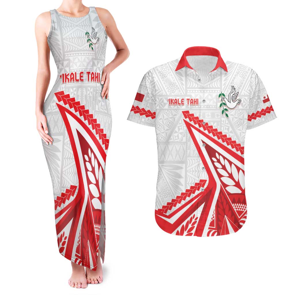 Custom Tonga Rugby 2024 Pacific Couples Matching Tank Maxi Dress and Hawaiian Shirt Go Ikale Tahi LT05 White - Polynesian Pride