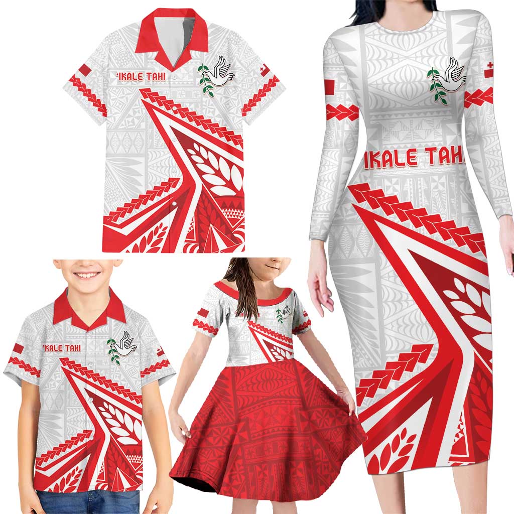 Custom Tonga Rugby 2024 Pacific Family Matching Long Sleeve Bodycon Dress and Hawaiian Shirt Go Ikale Tahi