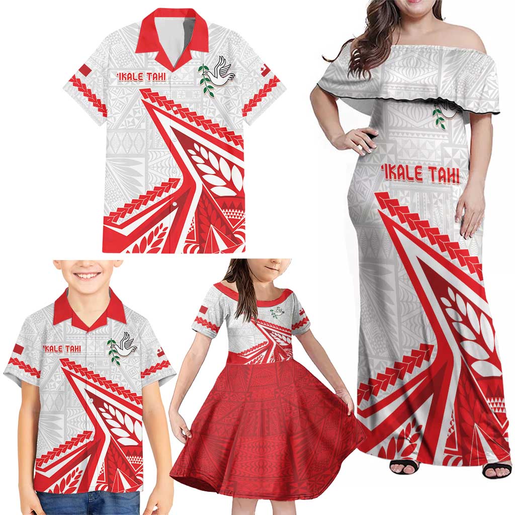 Custom Tonga Rugby 2024 Pacific Family Matching Off Shoulder Maxi Dress and Hawaiian Shirt Go Ikale Tahi