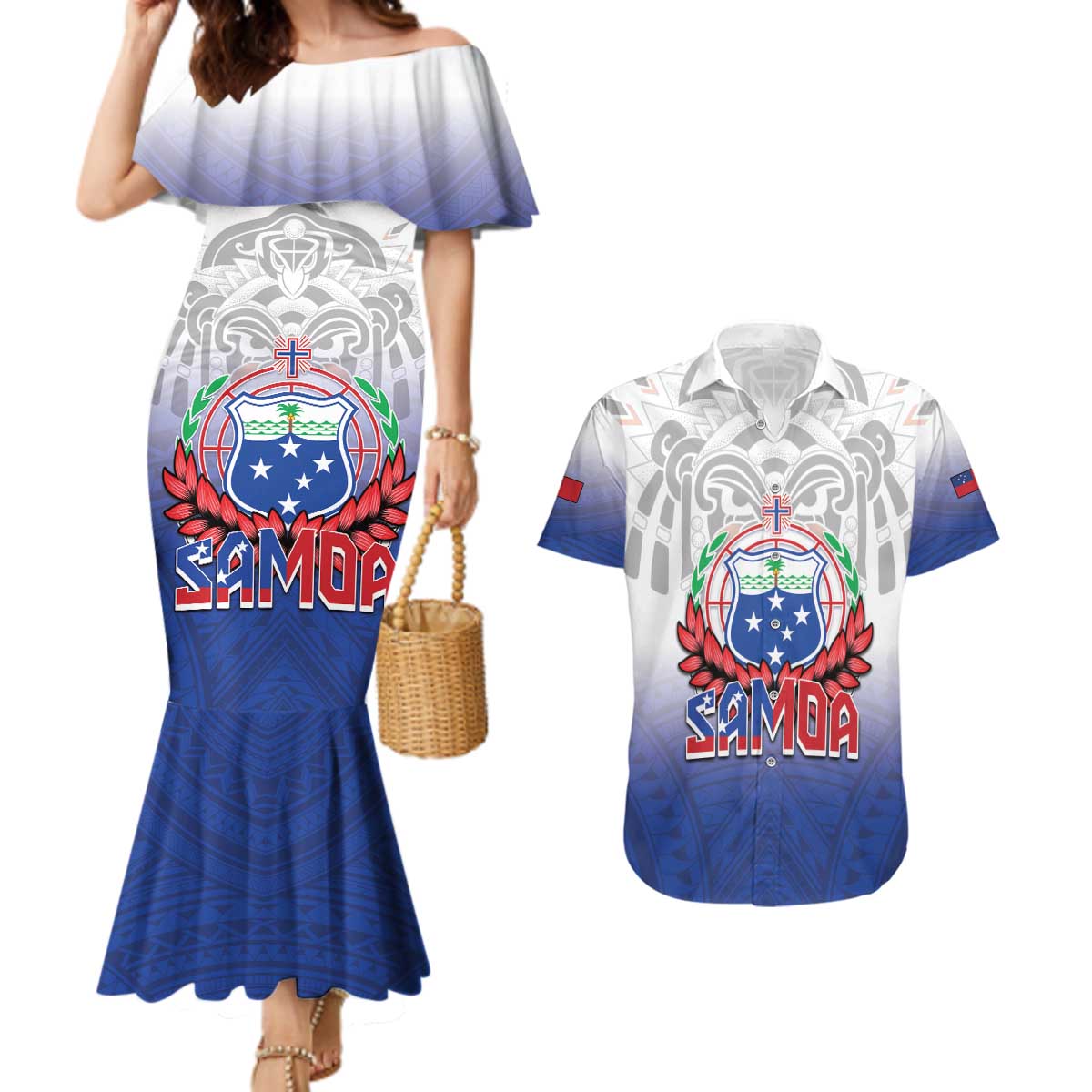 Custom Samoa Rugby 2024 Pacific Couples Matching Mermaid Dress and Hawaiian Shirt Go Manu Samoa