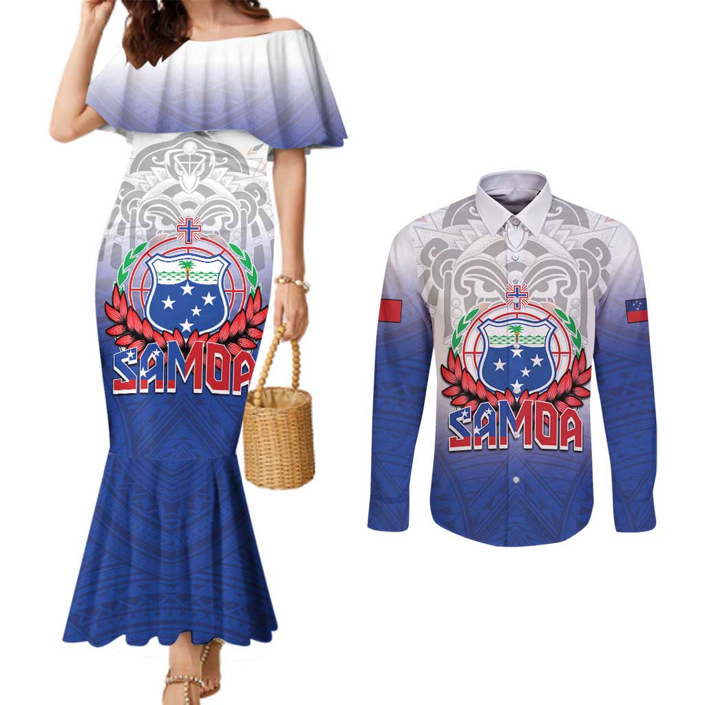 Custom Samoa Rugby 2024 Pacific Couples Matching Mermaid Dress and Long Sleeve Button Shirt Go Manu Samoa