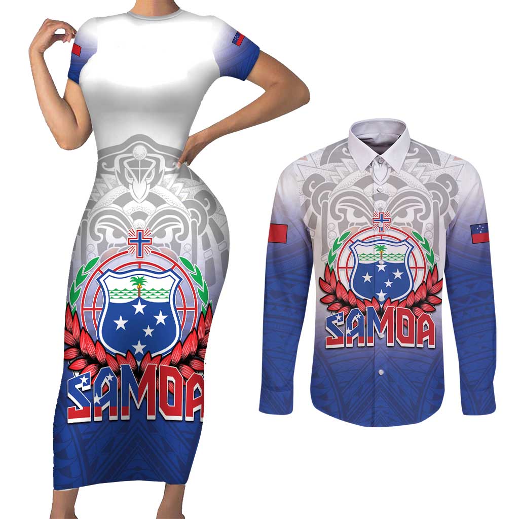 Custom Samoa Rugby 2024 Pacific Couples Matching Short Sleeve Bodycon Dress and Long Sleeve Button Shirt Go Manu Samoa