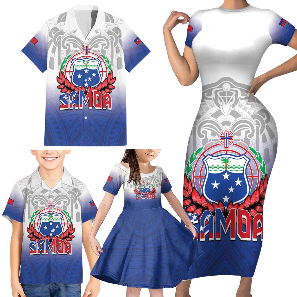 Custom Samoa Rugby 2024 Pacific Family Matching Short Sleeve Bodycon Dress and Hawaiian Shirt Go Manu Samoa