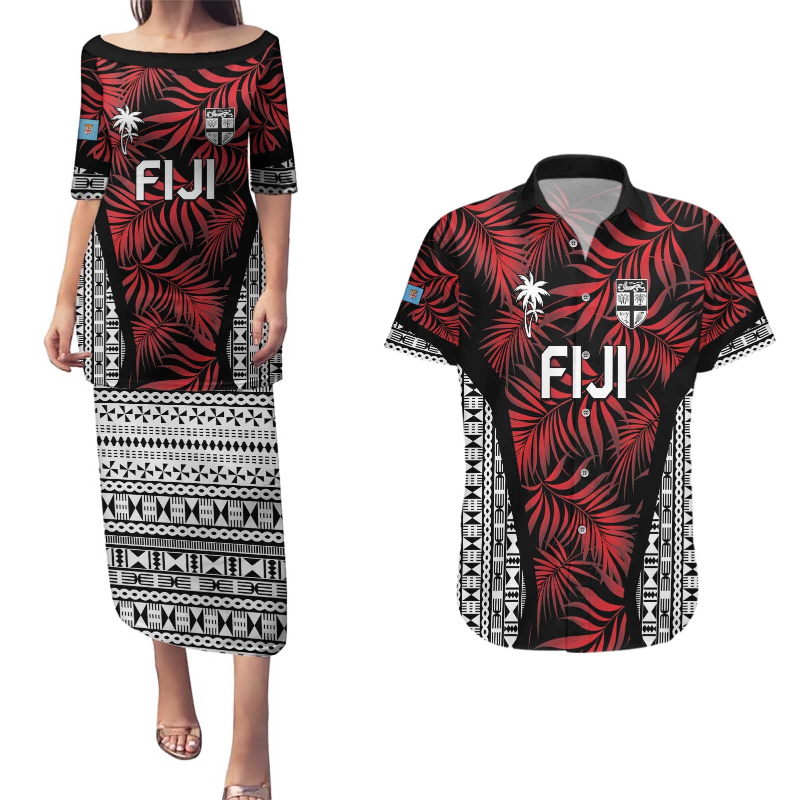 Custom Flying Fijians Rugby 2024 Pacific Couples Matching Puletasi and Hawaiian Shirt Go Fiji