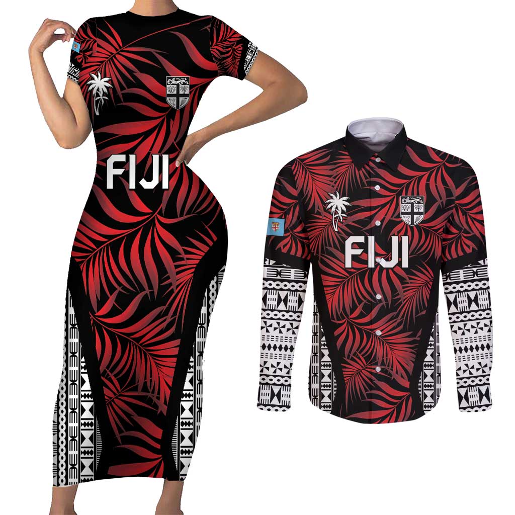 Custom Flying Fijians Rugby 2024 Pacific Couples Matching Short Sleeve Bodycon Dress and Long Sleeve Button Shirt Go Fiji