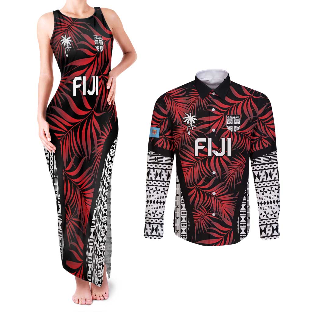 Custom Flying Fijians Rugby 2024 Pacific Couples Matching Tank Maxi Dress and Long Sleeve Button Shirt Go Fiji