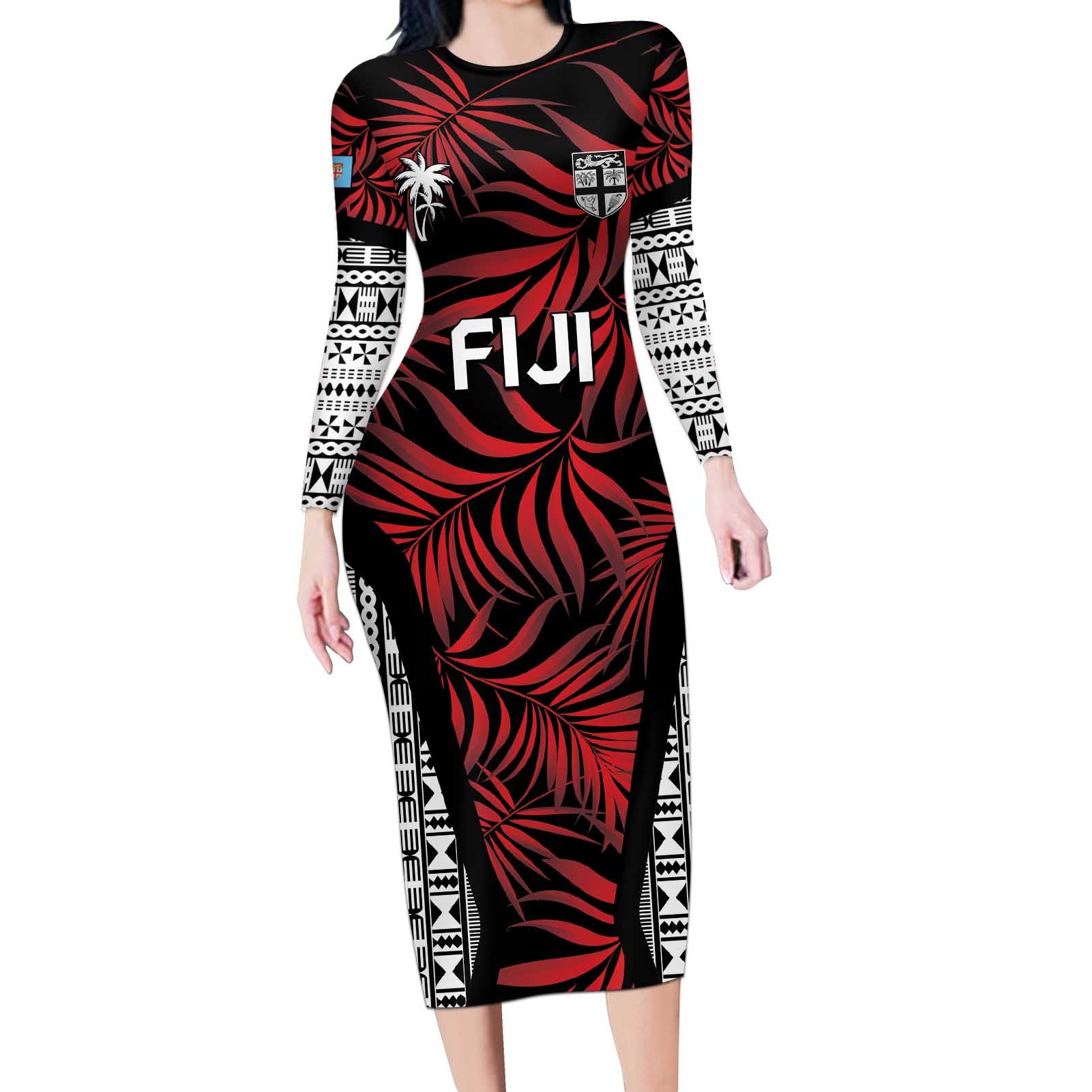 Custom Flying Fijians Rugby 2024 Pacific Long Sleeve Bodycon Dress Go Fiji