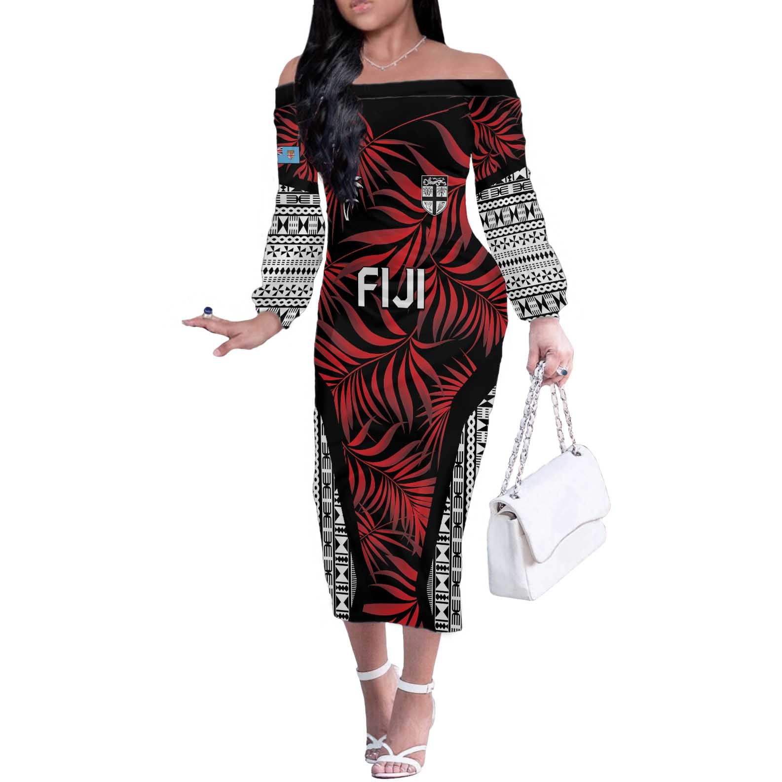 Custom Flying Fijians Rugby 2024 Pacific Off The Shoulder Long Sleeve Dress Go Fiji