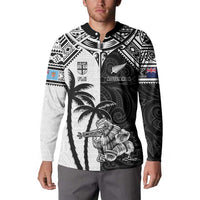 Custom New Zealand And Fiji Rugby 2024 Button Sweatshirt Maori Kiwi With Fijian Palm Tree