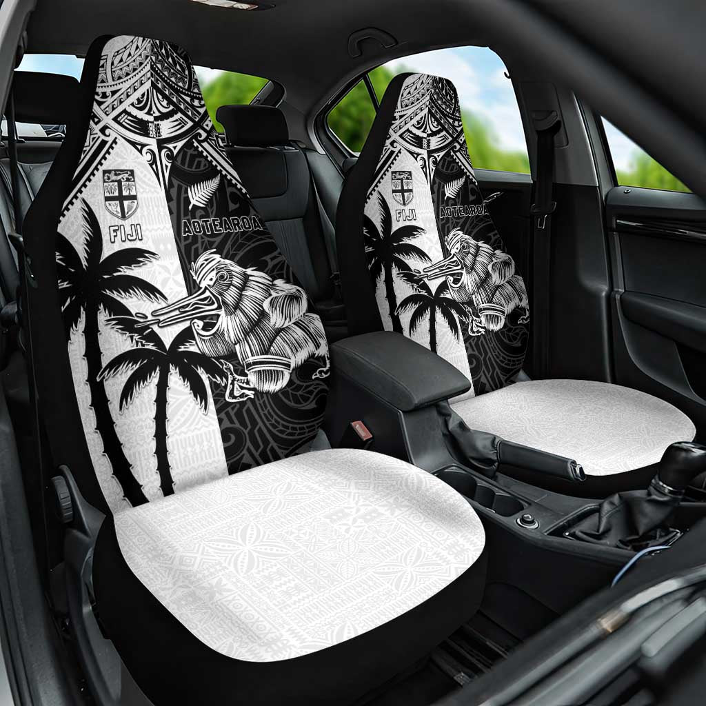 New Zealand And Fiji Rugby 2024 Car Seat Cover Maori Kiwi With Fijian Palm Tree