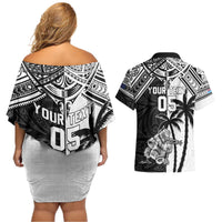 Custom New Zealand And Fiji Rugby 2024 Couples Matching Off Shoulder Short Dress and Hawaiian Shirt Maori Kiwi With Fijian Palm Tree