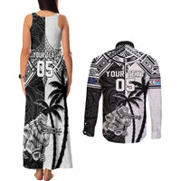 Custom New Zealand And Fiji Rugby 2024 Couples Matching Tank Maxi Dress and Long Sleeve Button Shirt Maori Kiwi With Fijian Palm Tree