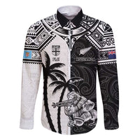 Custom New Zealand And Fiji Rugby 2024 Family Matching Short Sleeve Bodycon Dress and Hawaiian Shirt Maori Kiwi With Fijian Palm Tree