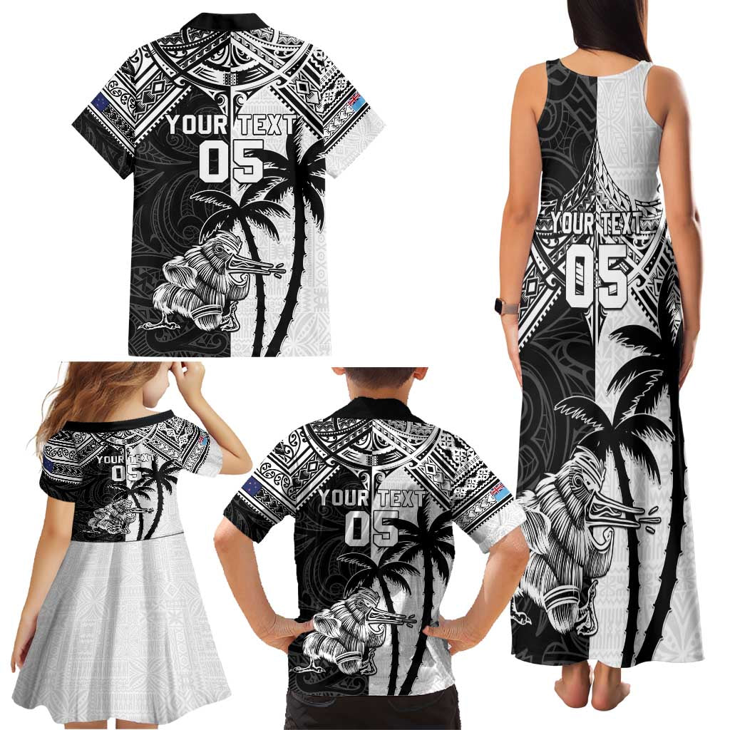 Custom New Zealand And Fiji Rugby 2024 Family Matching Tank Maxi Dress and Hawaiian Shirt Maori Kiwi With Fijian Palm Tree