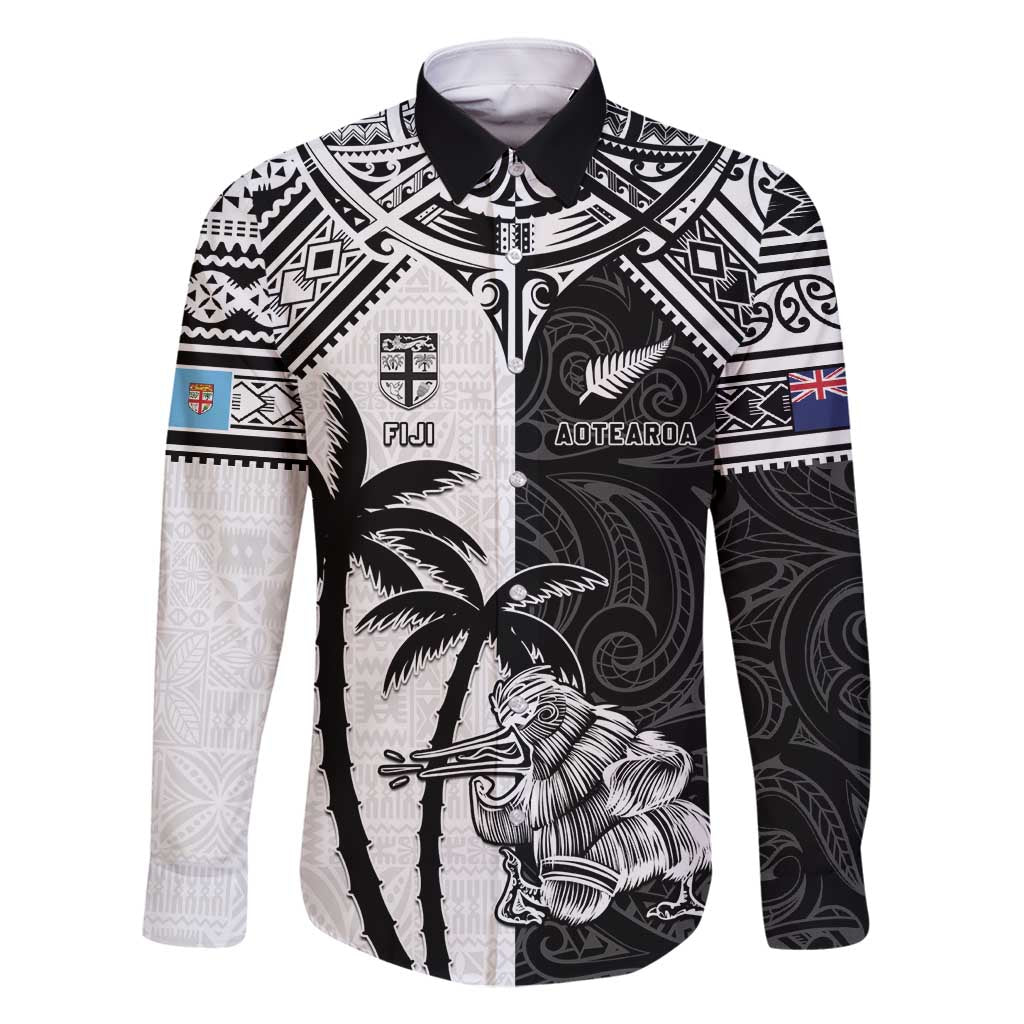 Custom New Zealand And Fiji Rugby 2024 Family Matching Tank Maxi Dress and Hawaiian Shirt Maori Kiwi With Fijian Palm Tree