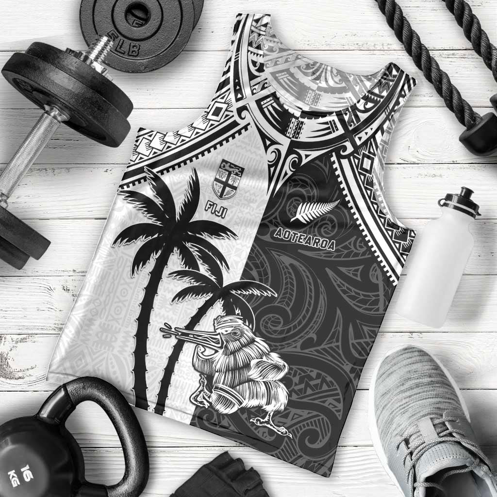 Custom New Zealand And Fiji Rugby 2024 Men Tank Top Maori Kiwi With Fijian Palm Tree