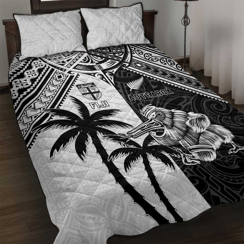 New Zealand And Fiji Rugby 2024 Quilt Bed Set Maori Kiwi With Fijian Palm Tree