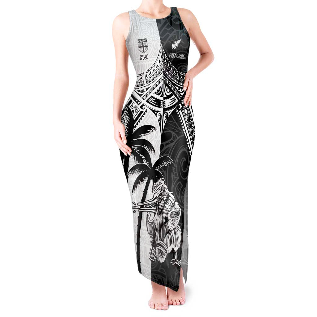 Custom New Zealand And Fiji Rugby 2024 Tank Maxi Dress Maori Kiwi With Fijian Palm Tree