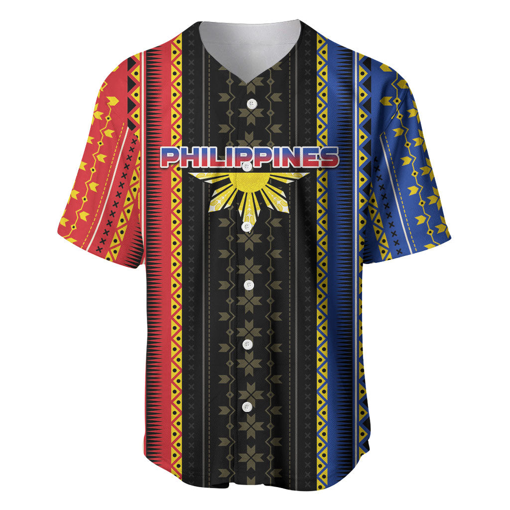 Personalised Philippines Filipinos Baseball Jersey Igorot Tribal Inspiration Pattern Style LT05 Black - Polynesian Pride