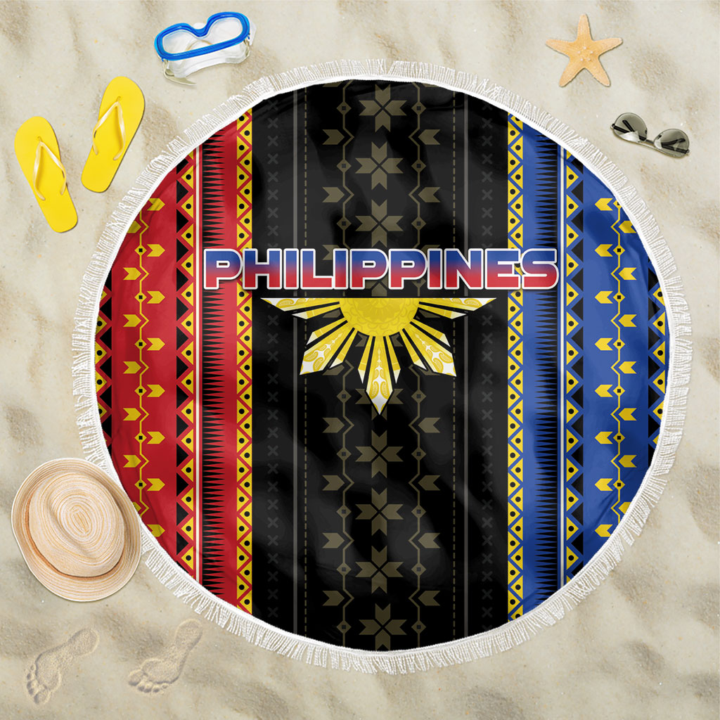 Philippines Filipinos Beach Blanket Igorot Tribal Inspiration Pattern Style LT05 One Size 150cm Black - Polynesian Pride