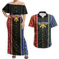 Personalised Philippines Filipinos Couples Matching Off Shoulder Maxi Dress and Hawaiian Shirt Igorot Tribal Inspiration Pattern Style