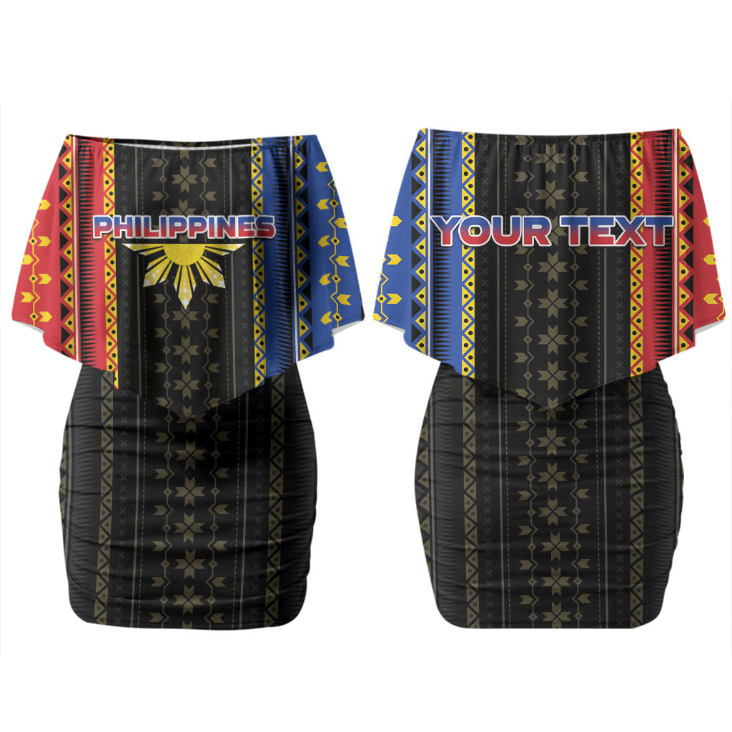 Personalised Philippines Filipinos Couples Matching Off Shoulder Short Dress and Hawaiian Shirt Igorot Tribal Inspiration Pattern Style