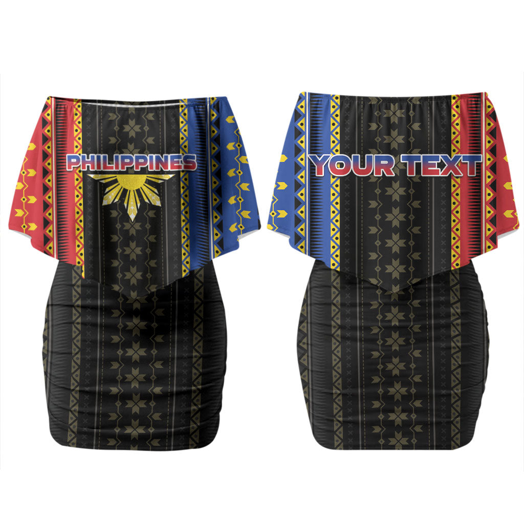 Personalised Philippines Filipinos Couples Matching Off Shoulder Short Dress and Long Sleeve Button Shirt Igorot Tribal Inspiration Pattern Style