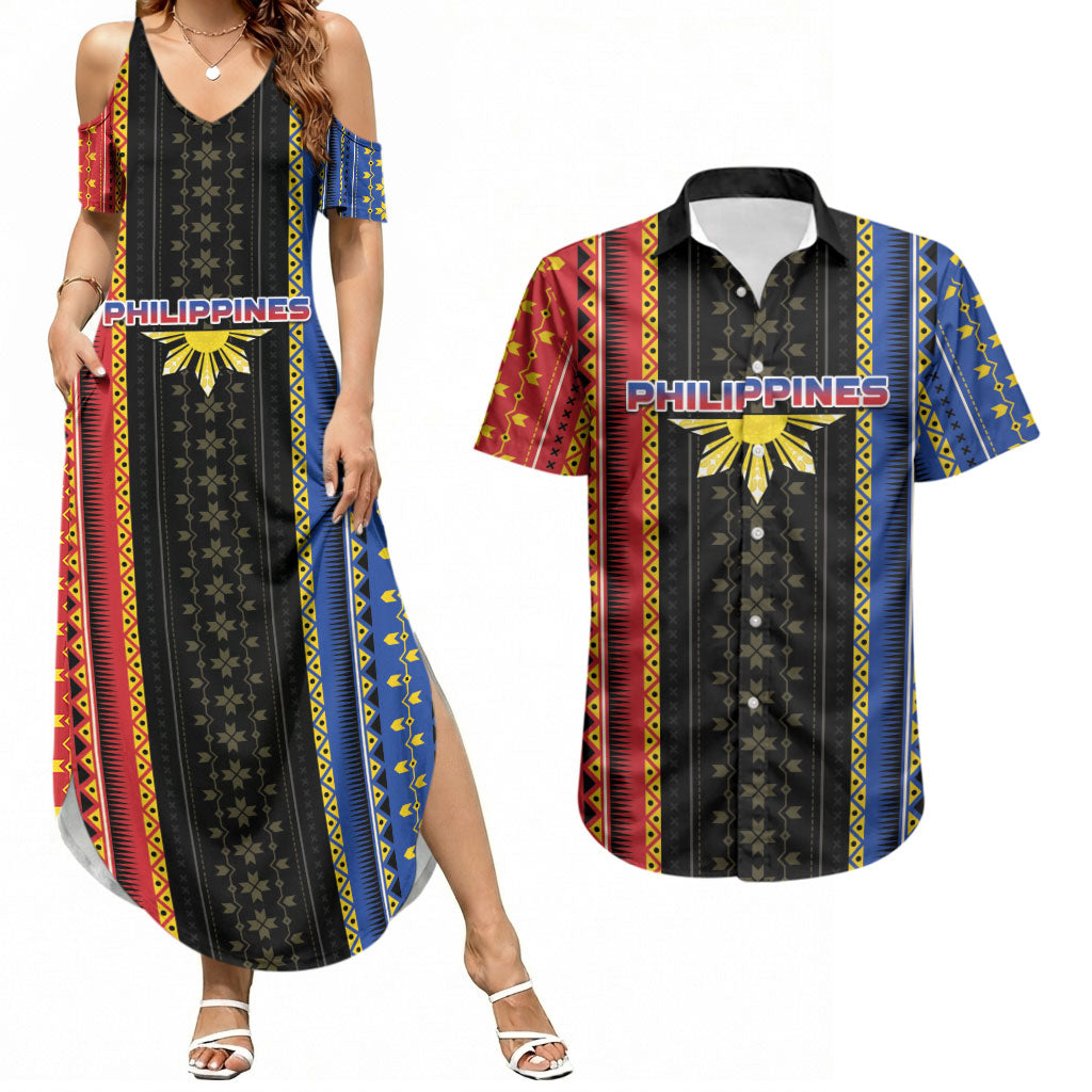 Personalised Philippines Filipinos Couples Matching Summer Maxi Dress and Hawaiian Shirt Igorot Tribal Inspiration Pattern Style