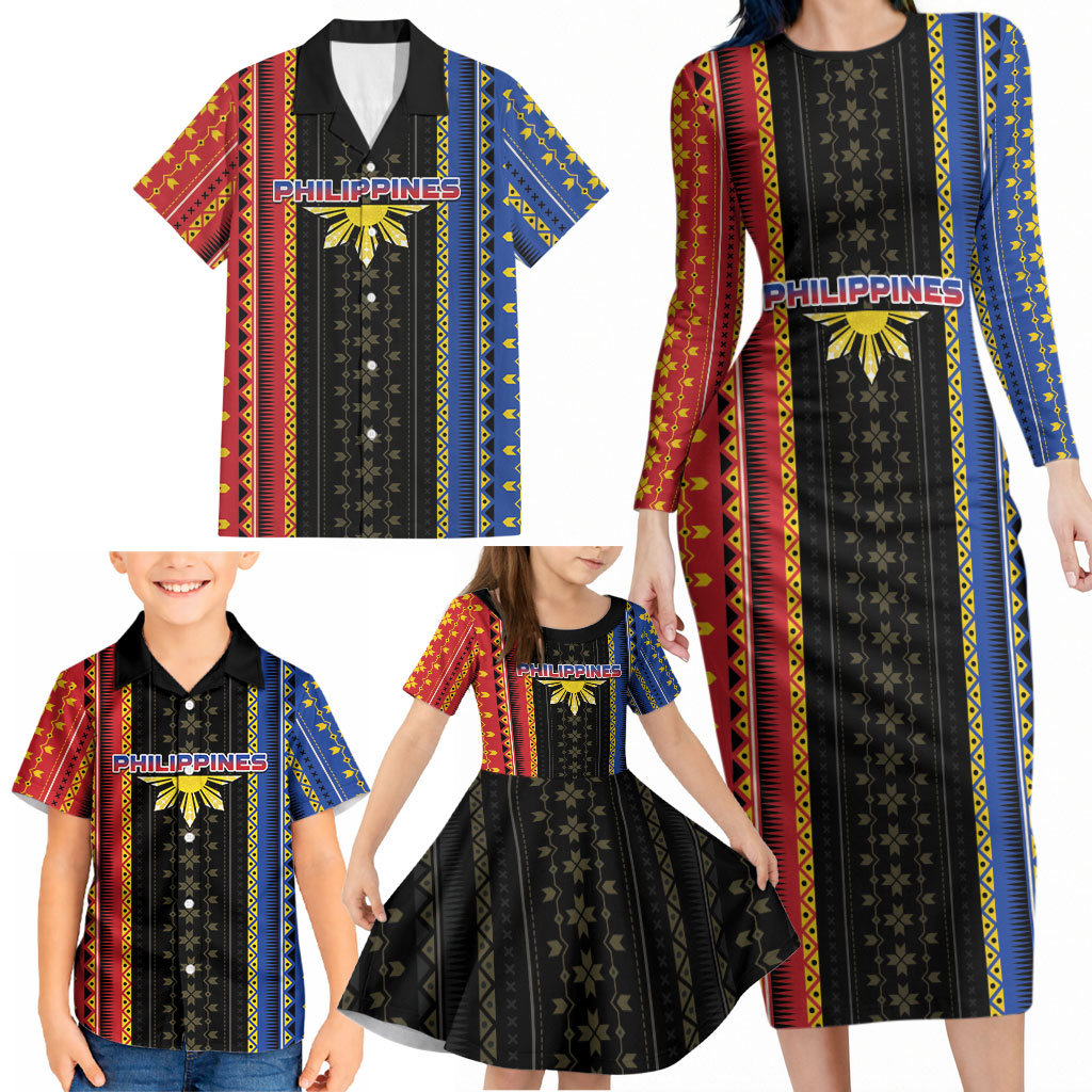 Personalised Philippines Filipinos Family Matching Long Sleeve Bodycon Dress and Hawaiian Shirt Igorot Tribal Inspiration Pattern Style