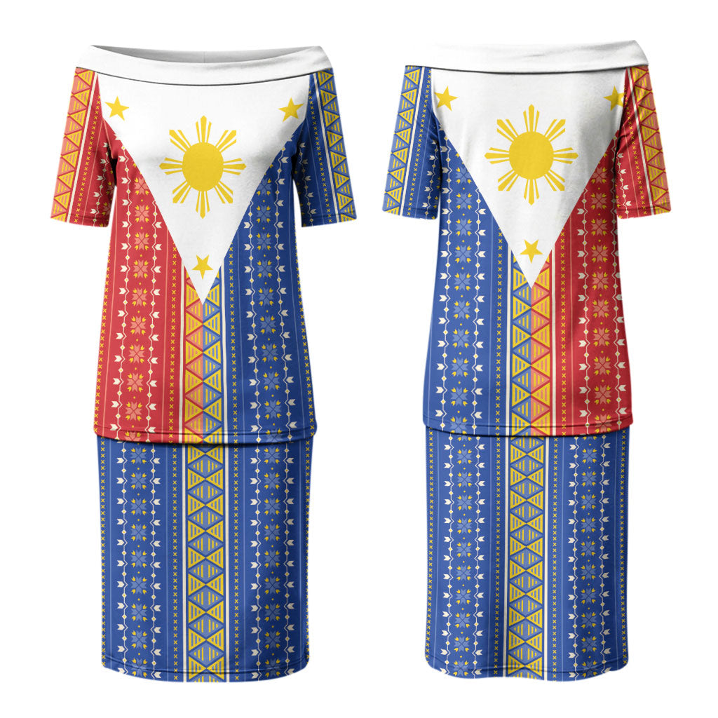 Philippines Sun Couples Matching Puletasi and Long Sleeve Button Shirt Igorot Tribal Inspiration