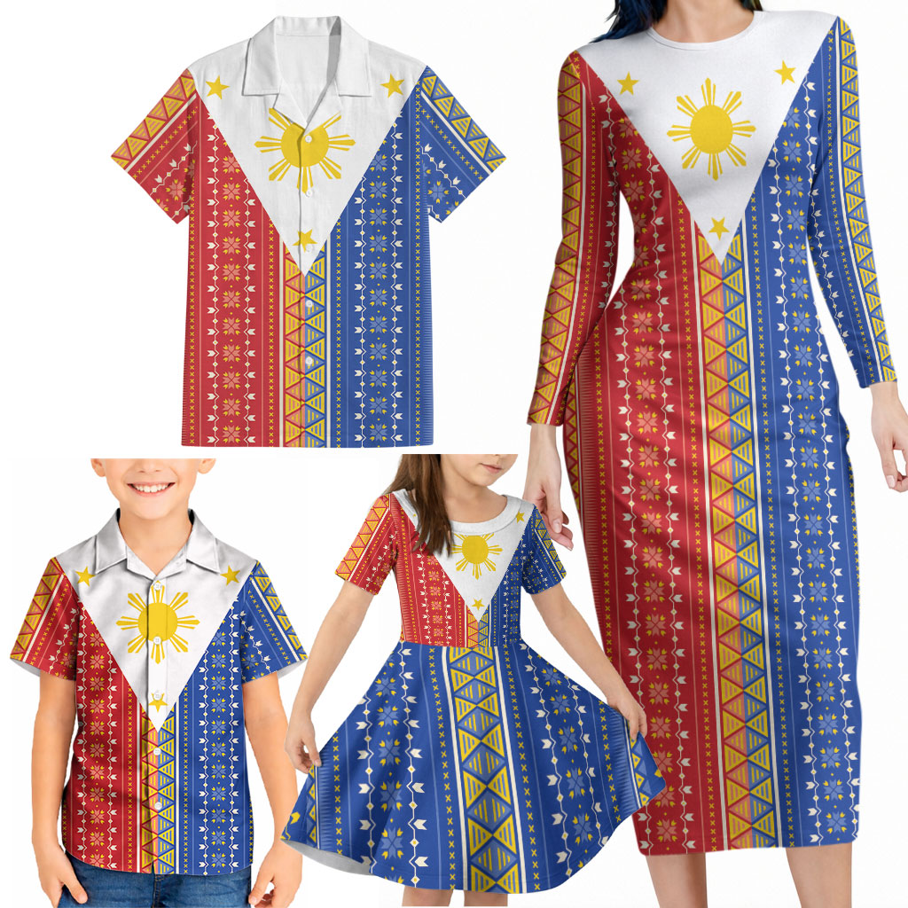 Philippines Sun Family Matching Long Sleeve Bodycon Dress and Hawaiian Shirt Igorot Tribal Inspiration LT05 - Polynesian Pride