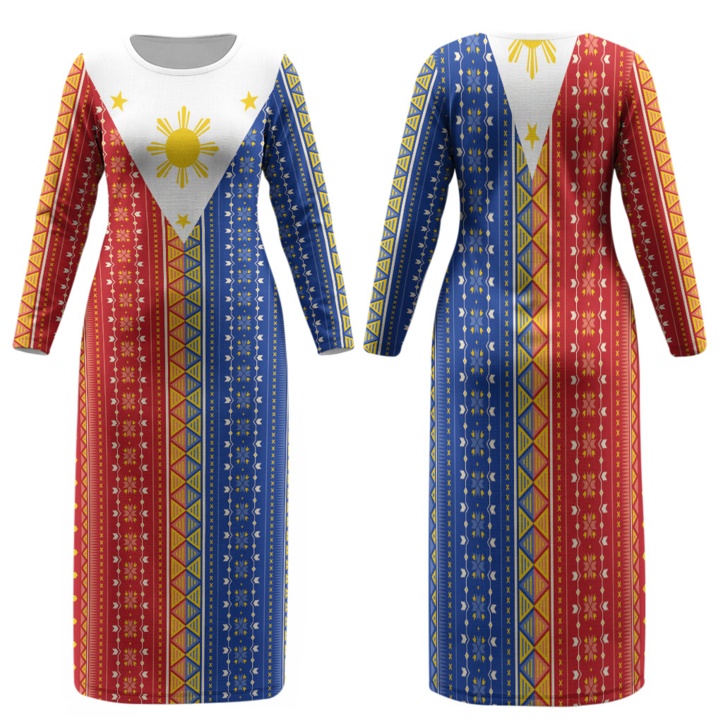 Philippines Sun Family Matching Long Sleeve Bodycon Dress and Hawaiian Shirt Igorot Tribal Inspiration LT05 Mom's Dress Colorful - Polynesian Pride
