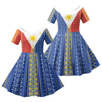 Philippines Sun Family Matching Off Shoulder Short Dress and Hawaiian Shirt Igorot Tribal Inspiration