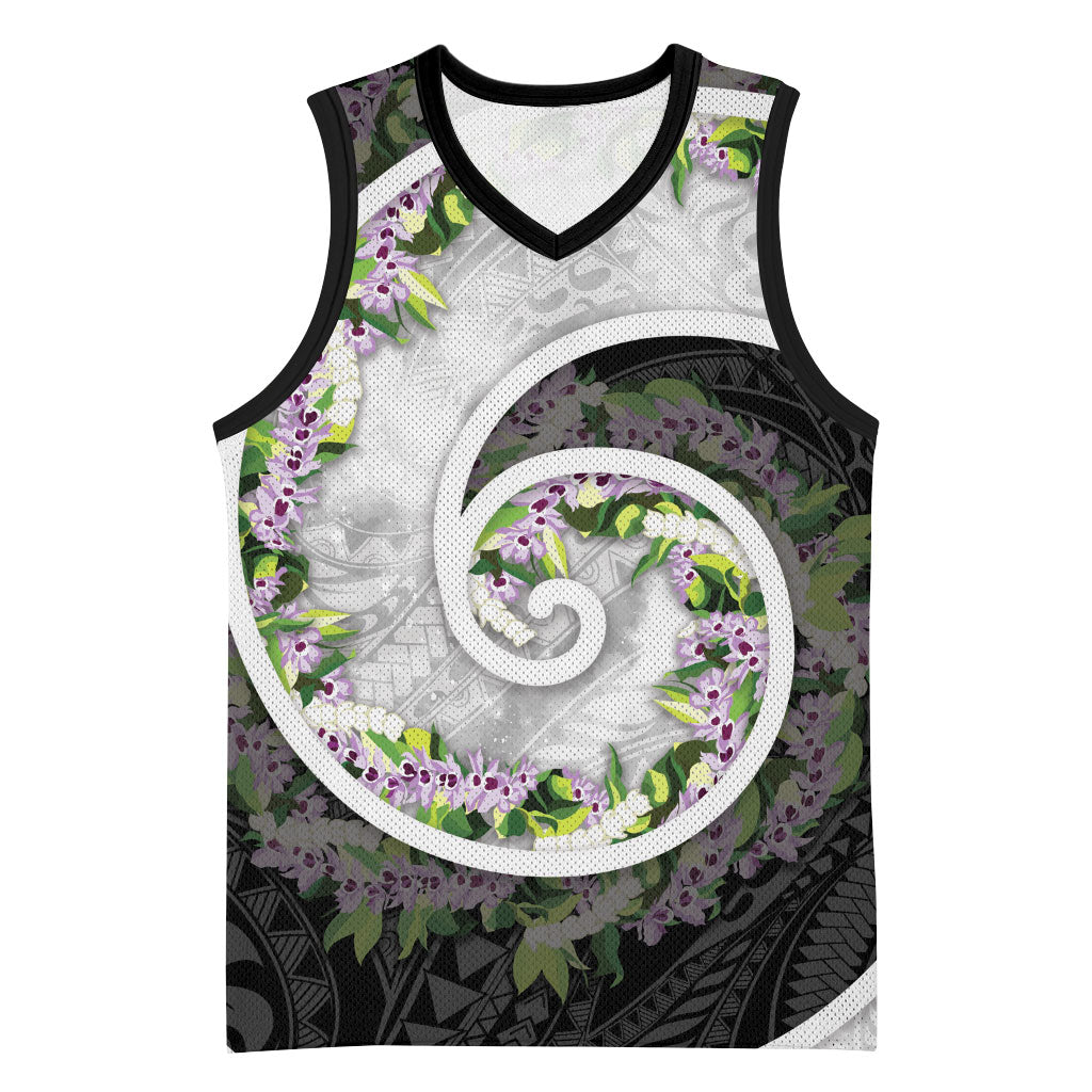 Piko Hawaii Basketball Jersey Polynesian Pattern With Maile Pikake Honohono Lei