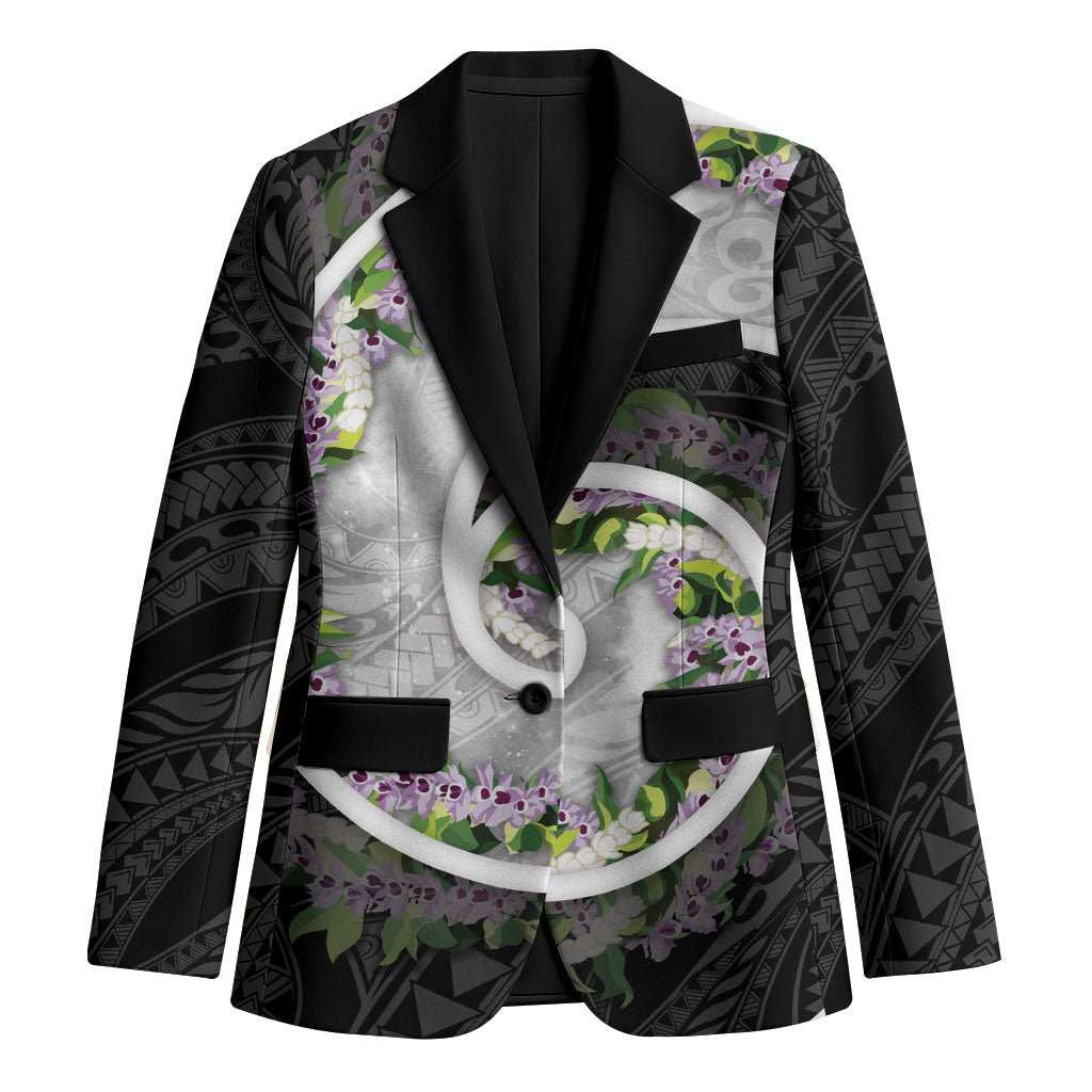 Piko Hawaii Blazer Polynesian Pattern With Maile Pikake Honohono Lei