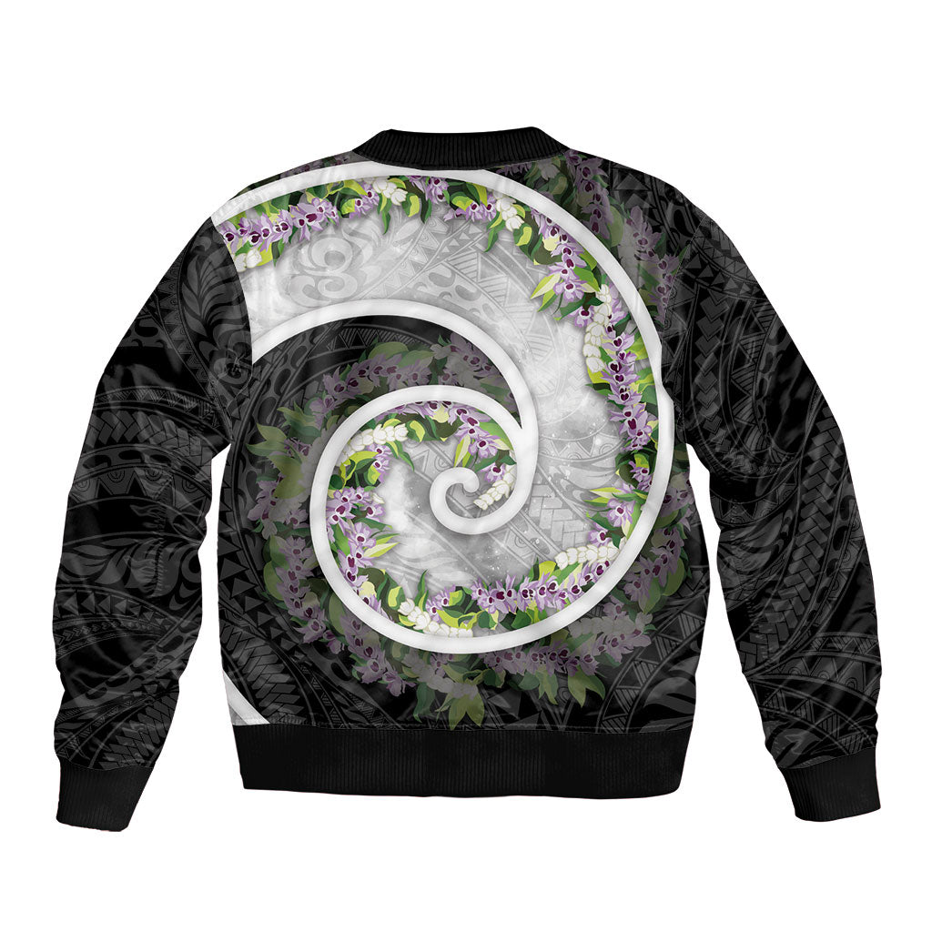 Piko Hawaii Bomber Jacket Polynesian Pattern With Maile Pikake Honohono Lei