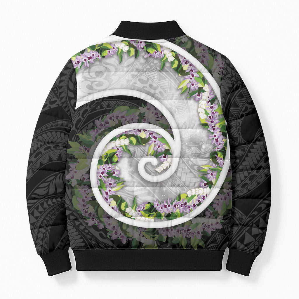Piko Hawaii Bomber Puffer Jacket Polynesian Pattern With Maile Pikake Honohono Lei LT05 - Polynesian Pride