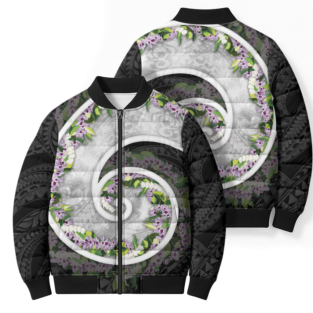 Piko Hawaii Bomber Puffer Jacket Polynesian Pattern With Maile Pikake Honohono Lei LT05 - Polynesian Pride