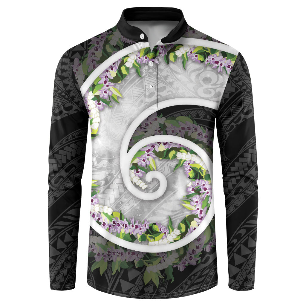 Piko Hawaii Button Sweatshirt Polynesian Pattern With Maile Pikake Honohono Lei